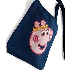 Babyhug Cotton Knit Half Sleeves Frock with Sling Bag Peppa Pig Print - Navy Blue