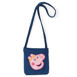 Babyhug Cotton Knit Half Sleeves Frock with Sling Bag Peppa Pig Print - Navy Blue
