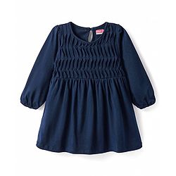 Babyhug Single Jersey Knit Full Sleeves Solid Colour Frock With Stockings - Navy Blue