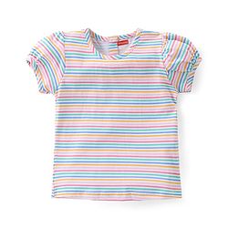 Babyhug 100% Cotton Woven Dungaree and Half Sleeves Striped T-Shirt Set with Floral & Bees Patch - Blue
