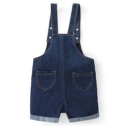 Babyhug 100% Cotton Woven Dungaree and Half Sleeves Striped T-Shirt Set with Floral & Bees Patch - Blue