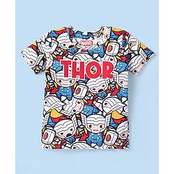 Babyhug Marvel Cotton Knit Half Sleeves Night Suit With Thor Graphics - Multicolor