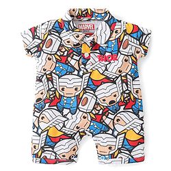 Babyhug Single Jersey Knit Half Sleeves Collared Romper with Avengers Print - Multicolour