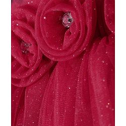 Babyhug Frill Sleeves Shimmered  A Line Party Frock with Floral Applique - Dark Pink