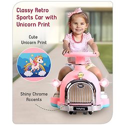 Babyhug Unicorn Kids Retro Swing Car| LED Lights and Music |Baby Magic Car|Toy Car | Push Car | Ride On Car |ABEC 7 Bearing|Weight Capacity Upto 25 kg | Pink