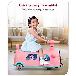 Babyhug Unicorn Kids Retro Swing Car| LED Lights and Music |Baby Magic Car|Toy Car | Push Car | Ride On Car |ABEC 7 Bearing|Weight Capacity Upto 50-KGS | Pink
