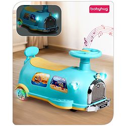 Babyhug Little Explorer Aquatic Theme Kids Retro Swing Car| LED Lights and Music |Baby Magic Car|Toy Car | Push Car | Ride On Car |ABEC 7 Bearing|Weight Capacity Upto 50 kg | Light Blue