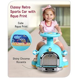 Babyhug Little Explorer Aquatic Theme Kids Retro Swing Car| LED Lights and Music |Baby Magic Car|Toy Car | Push Car | Ride On Car |ABEC 7 Bearing|Weight Capacity Upto 50 kg | Light Blue