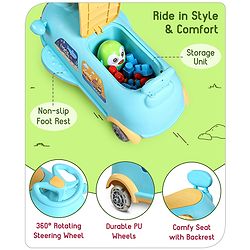 Babyhug Little Explorer Aquatic Theme Kids Retro Swing Car| LED Lights and Music |Baby Magic Car|Toy Car | Push Car | Ride On Car |ABEC 7 Bearing|Weight Capacity Upto 50 kg | Light Blue