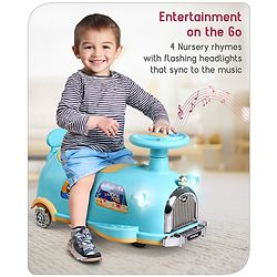 Babyhug Little Explorer Aquatic Theme Kids Retro Swing Car| LED Lights and Music |Baby Magic Car|Toy Car | Push Car | Ride On Car |ABEC 7 Bearing|Weight Capacity Upto 50 kg | Light Blue