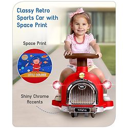 Babyhug Little Explorer Space Theme Kids Retro Swing Car| LED Lights and Music |Baby Magic Car|Toy Car | Push Car | Ride On Car |ABEC 7 Bearing|Weight Capacity Upto 50-KGS | Red