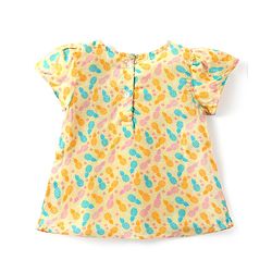 Babyhug Cotton Woven Half Sleeves Top & Denim Shorts Set With Pineapple Print - Yellow & Blue