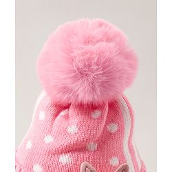 Babyhug Pom Pom Woollen  Cap with Knot Polka Dot Design  - Pink