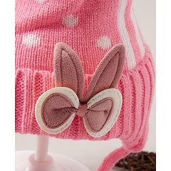 Babyhug Pom Pom Woollen  Cap with Knot Polka Dot Design  - Pink