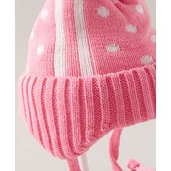 Babyhug Pom Pom Woollen  Cap with Knot Polka Dot Design  - Pink