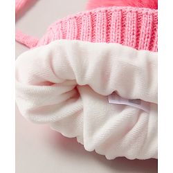 Babyhug Pom Pom Woollen  Cap with Knot Polka Dot Design  - Pink