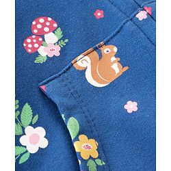 Babyhug Full Sleeve Front Open Hooded  Sweat Jacket with Floral Print & Pocket Detailing  - Blue