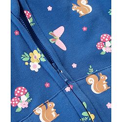 Babyhug Full Sleeve Front Open Hooded  Sweat Jacket with Floral Print & Pocket Detailing  - Blue