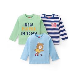 Babyhug Cotton Knit Full Sleeves T-Shirts With Bear & Text Graphics Pack of 3 - Multicolor