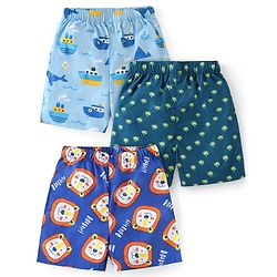 Babyhug Cotton Woven Boats & Lions Printed Boxers Pack of 3 - Multicolour
