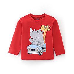 Babyhug Cotton Knit   Full Sleeves T-Shirts with Striped & Animal Print Pack of 7 - Blue Yellow & Red