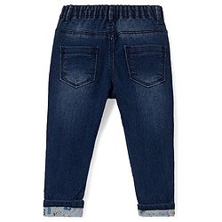 Babyhug Denim Stretchable Jeans With Basketball Embroidery - Blue