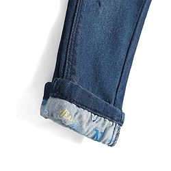Babyhug Denim Stretchable Jeans With Basketball Embroidery - Blue