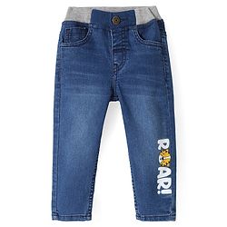 Babyhug Full Length Stretchable Denim Jeans with Text Print - Blue