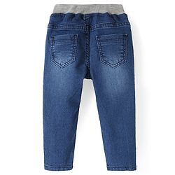 Babyhug Full Length Stretchable Denim Jeans with Text Print - Blue