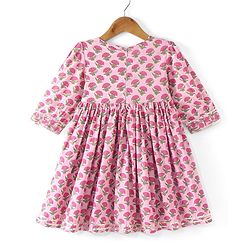 Babyhug Cotton Three Fourth Sleeves Ethnic Dress with Tassle Detailing Floral Print - Pink