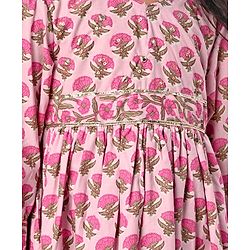 Babyhug Cotton Three Fourth Sleeves Ethnic Dress with Tassle Detailing Floral Print - Pink