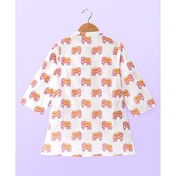 Babyhug Cotton Full Sleeves Kurta Dhoti Set Elephant Print - White
