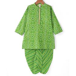 Babyhug Cotton Woven Full Sleeves Kurta Dhoti Set with Bandhani Print - Green