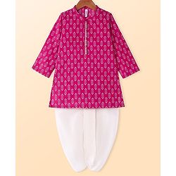Babyhug Cotton Woven Full Sleeves Kurta Dhoti Set Floral Print - Pink