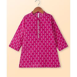 Babyhug Cotton Woven Full Sleeves Kurta Dhoti Set Floral Print - Pink