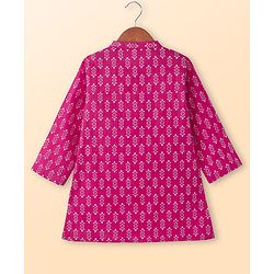 Babyhug Cotton Woven Full Sleeves Kurta Dhoti Set Floral Print - Pink
