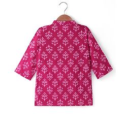 Babyhug Cotton Woven Full Sleeves Floral Printed Kurta & Dhoti Set - Dark Pink