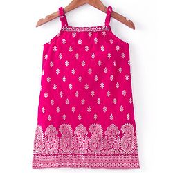 Babyhug Woven Sleeveless Brocade Kurti Palazzo & Dupatta Set Kolka Print - Fuschia