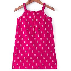 Babyhug Woven Sleeveless Brocade Kurti Palazzo & Dupatta Set Kolka Print - Fuschia
