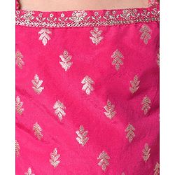 Babyhug Woven Sleeveless Brocade Kurti Palazzo & Dupatta Set Kolka Print - Fuschia