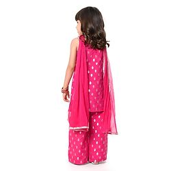 Babyhug Woven Sleeveless Brocade Kurti Palazzo & Dupatta Set Kolka Print - Fuschia