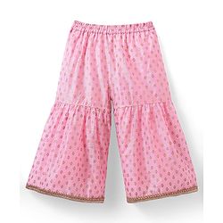 Babyhug Woven Sleeveless Floral Printed Kurta Gharara & Dupatta with Lace Detailing - Pink