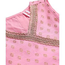 Babyhug Woven Sleeveless Floral Printed Kurta Gharara & Dupatta with Lace Detailing - Pink