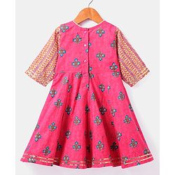 Babyhug Cotton Woven Three Fourth Sleeves  Floral Printed  Anarkali & Dupatta Suit Set - Dark Pink
