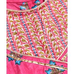 Babyhug Cotton Woven Three Fourth Sleeves  Floral Printed  Anarkali & Dupatta Suit Set - Dark Pink