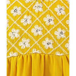 Babyhug Woven Sleeveless Floral Embroidered Ethnic Dress - Yellow