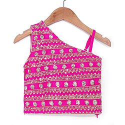 Babyhug Woven Sleeveless Sequin Embroidered One Shoulder Top With Palazzo & Dupatta- Fuschia