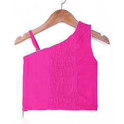 Babyhug Woven Sleeveless Sequin Embroidered One Shoulder Top With Palazzo & Dupatta- Fuschia