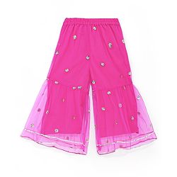Babyhug Woven Sleeveless Sequin Embroidered One Shoulder Top With Palazzo & Dupatta- Fuschia