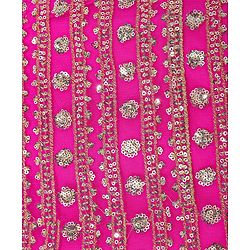 Babyhug Woven Sleeveless Sequin Embroidered One Shoulder Top With Palazzo & Dupatta- Fuschia